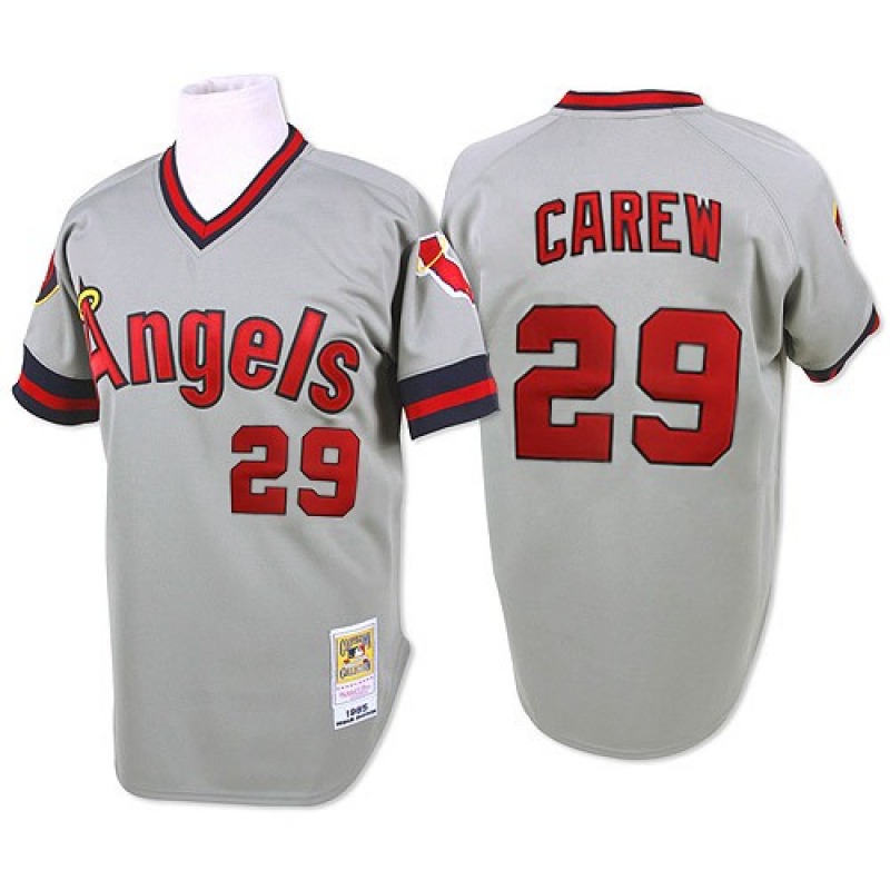 Men Los Angeles Angels #29 Carew Gray Throwback MLB Jerseys->boston red sox->MLB Jersey